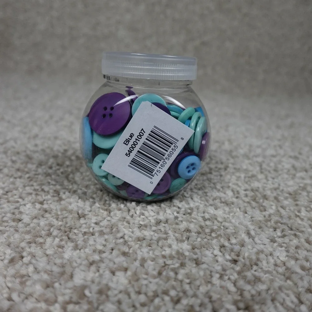 Blue Purple Teal Assorted Craft Buttons 4oz Jar Mixed Sizes 2 & 4 Hole 540001007